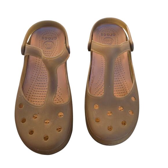 Crocs Sandals Clogs Womens Size 9 Carlie Mary Jane T Strap Khaki Green - Picture 5 of 10